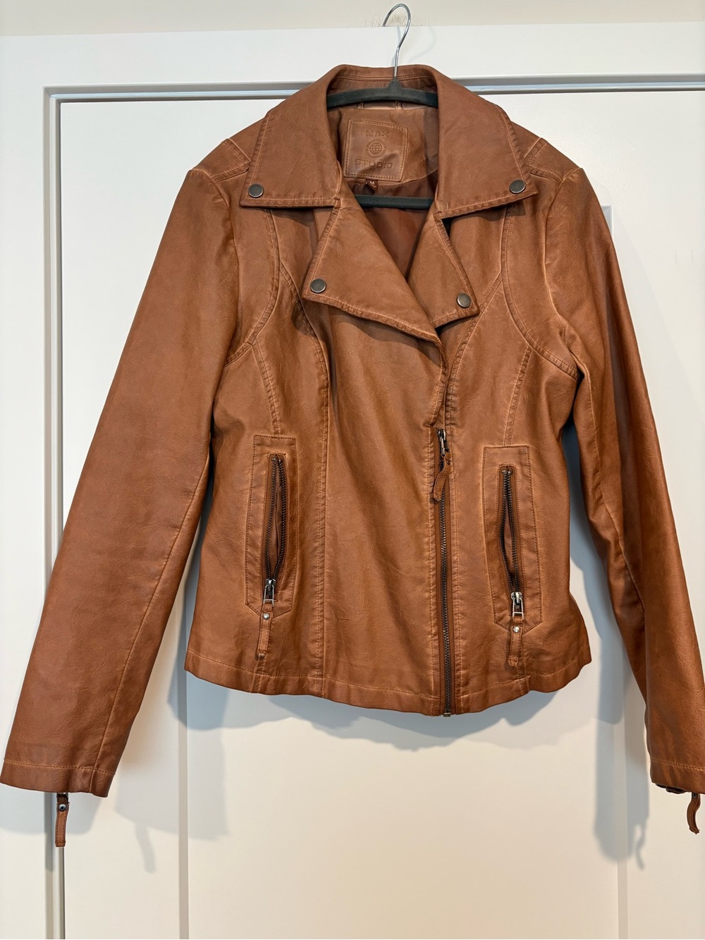 Max Studio Cognac Faux Leather Moto Jacket
